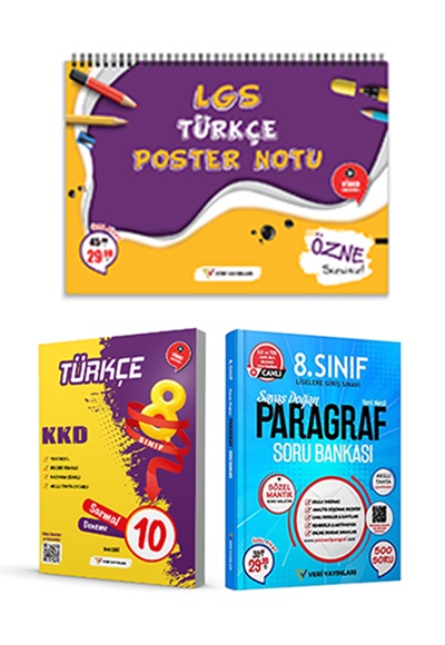 Veri Yayınları 8. Sınıf Türkçe KKD Sarmal 10 Deneme+8.Sınıf Paragraf Yeni Nesil Soru Bankası ve LGS Türkçe Poster Notu Üçlü Set