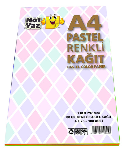Notyaz Pastel Renkli Kağıt A4 ebat 100 Yaprak